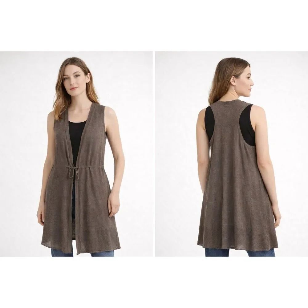 Eileen Fisher Linen Sleeveless Duster Vest Cardigan XS Brown